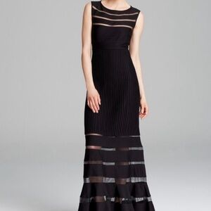 Tadashi Shoji Black Ribbed Sleeveless Sheer Maxi Dress - Size XS